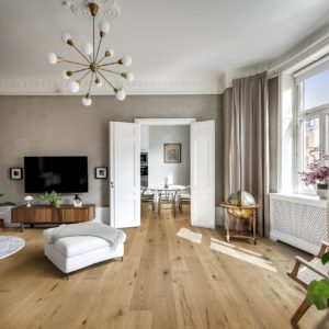 Appartement contemporain avec un parquet en bois naturel